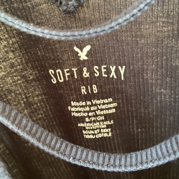 American‎ Eagle ribbed soft sexy burn out tank top small black burnout - Picture 2 of 3